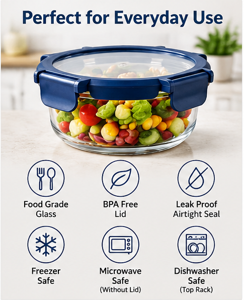 AAR Fresha Round Food Storage Container Set of 2, 400ml Each, Reusable Kitchen Containers for Food Storage, Snacks, Dry Fruits and Leftovers