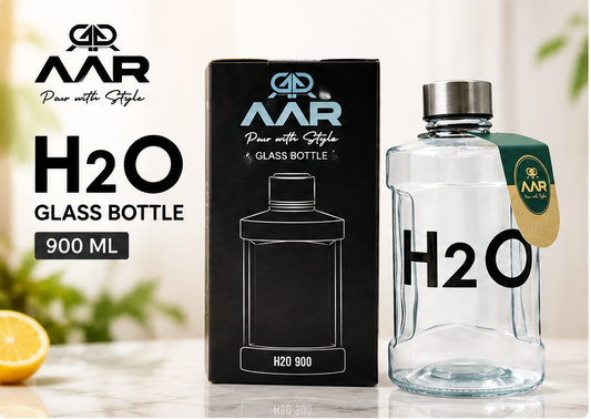 AAR H2O Glass Water Bottle 900 ML | Reusable Drinking Bottle with Leak-Proof Lid | Durable Glass Bottle for Home, Office & Travel