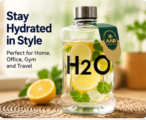 AAR H2O Glass Water Bottle 900 ML | Reusable Drinking Bottle with Leak-Proof Lid | Durable Glass Bottle for Home, Office & Travel