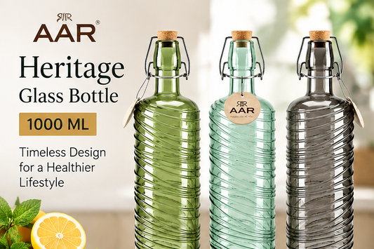 AAR Heritage Glass Bottle 1000 ML | Premium BorosilicateAAR Heritage Glass Bottle 1000 ML | Premium Borosilicate Glass Water Bottle with Airtight Cork Stopper
