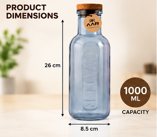 AAR Mapple Glass Bottle 1000 ML | Reusable Water Bottle with Cork Lid | Stylish Glass Bottle for Home, Office & Travel