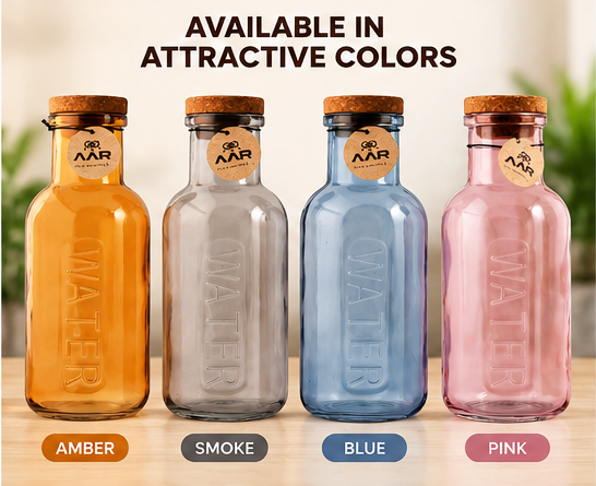 AAR Mapple Glass Bottle 1000 ML | Reusable Water Bottle with Cork Lid | Stylish Glass Bottle for Home, Office & Travel
