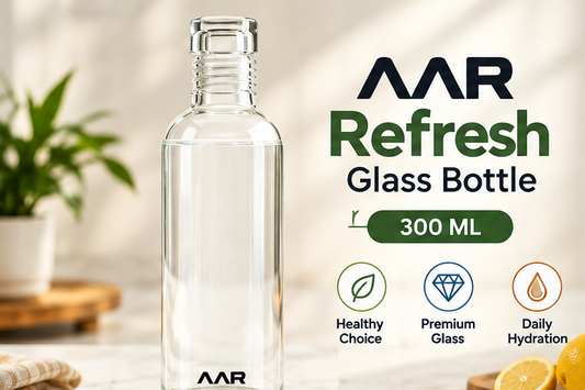 AAR Refresh Glass Bottle 300 ML | Reusable Water Bottle | Compact & Stylish Drinking Bottle | Leak-Resistant Lid | For Home, Office, Travel & School