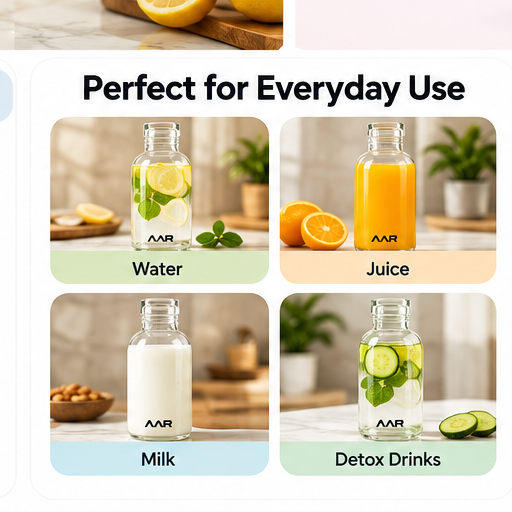 AAR Refresh Glass Bottle 300 ML | Reusable Water Bottle | Compact & Stylish Drinking Bottle | Leak-Resistant Lid | For Home, Office, Travel & School