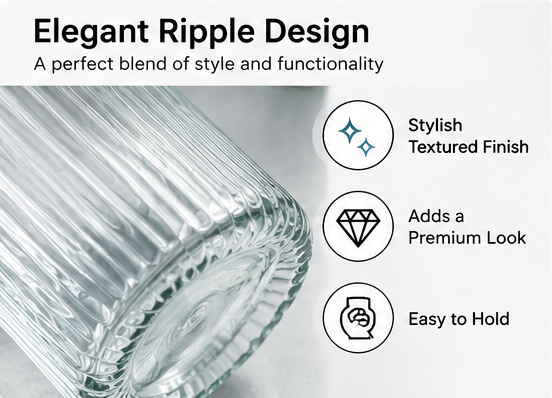 AAR Ripple 1000 Glass Water Bottle with Steel Lid, 1000 ML, Stylish Ripple Design, Reusable Bottle for Home, Office & Travel