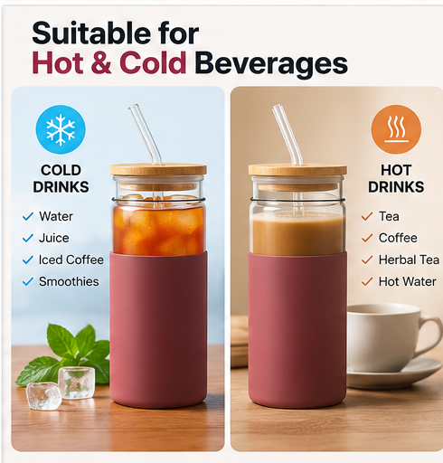 AAR Sipper Glass Bottle 500 ML | Borosilicate Glass Water Bottle with Bamboo Lid & Reusable Glass Straw | Leak Resistant, BPA Free, Stylish Bottle for Home, Office & Travel