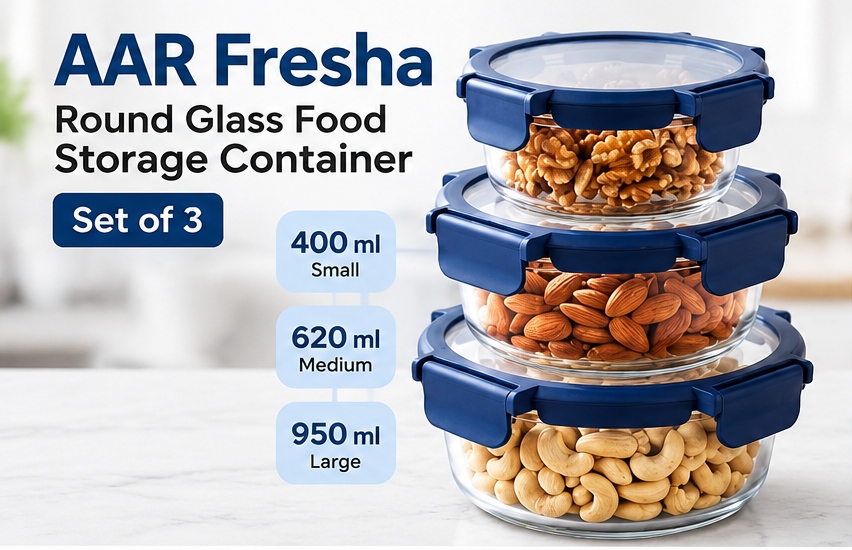 AAR Fresha Round Glass Food Storage Containers – Set of 3