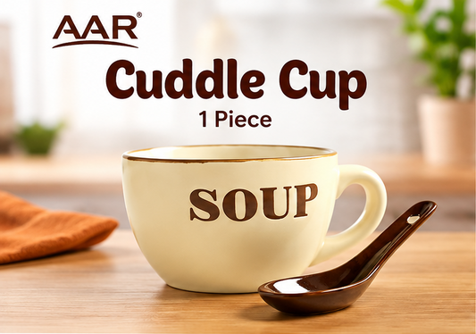 AAR Cuddle Cup Ceramic Soup Mug with Handle and Spoon, Cream Colour