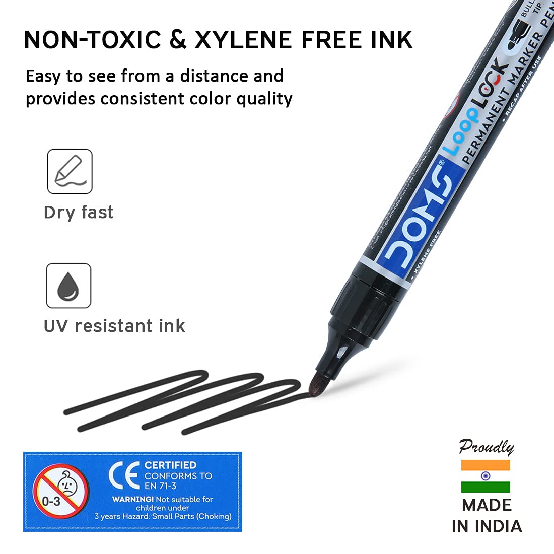 Doms Refilo Non-Toxic Hi-Tech Refillable Loop Lock Permanent Marker Pen (Black)