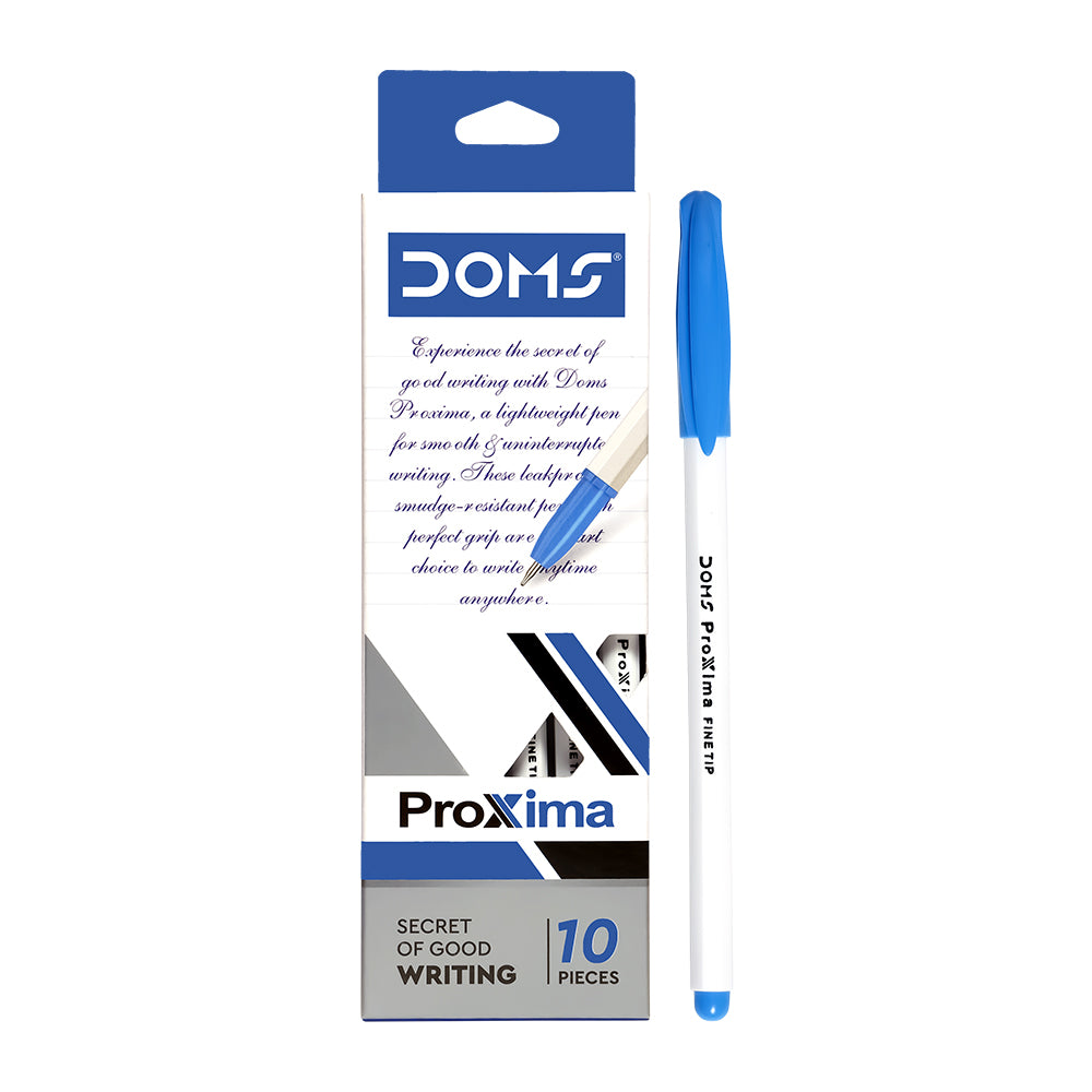 Doms Proxima Ball Pen | Fine Tip Ball Pen | Smooth Writing with Comfortable Grip | Lightweight & Simple Body Design | Blue, Black, Pack of 5 pcs