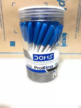 Doms Proxima Ball Pen Jar Pack | Fine Tip Ball Pen | Smooth Writing with Comfortable Grip | Lightweight & Simple Body Design | (Blue, Black Ink, 50 Pens Pack of 1 Box)