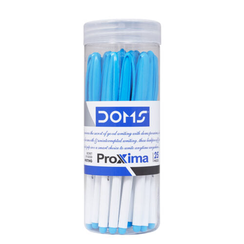 Doms Proxima Ball Pen Jar Pack | Fine Tip Ball Pen | Smooth Writing with Comfortable Grip | Lightweight & Simple Body Design | (Blue, Black, Red Ink, 25 Pens Pack of 1)