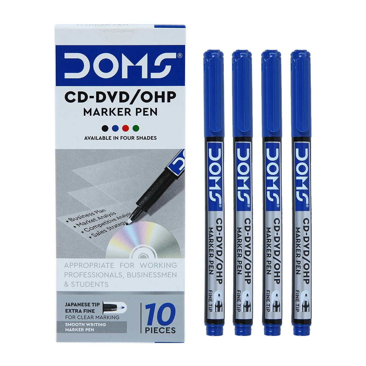 Doms Non-Toxic CD-DVD/OHP Marker Pen (BLUE SET OF 10 PCS)