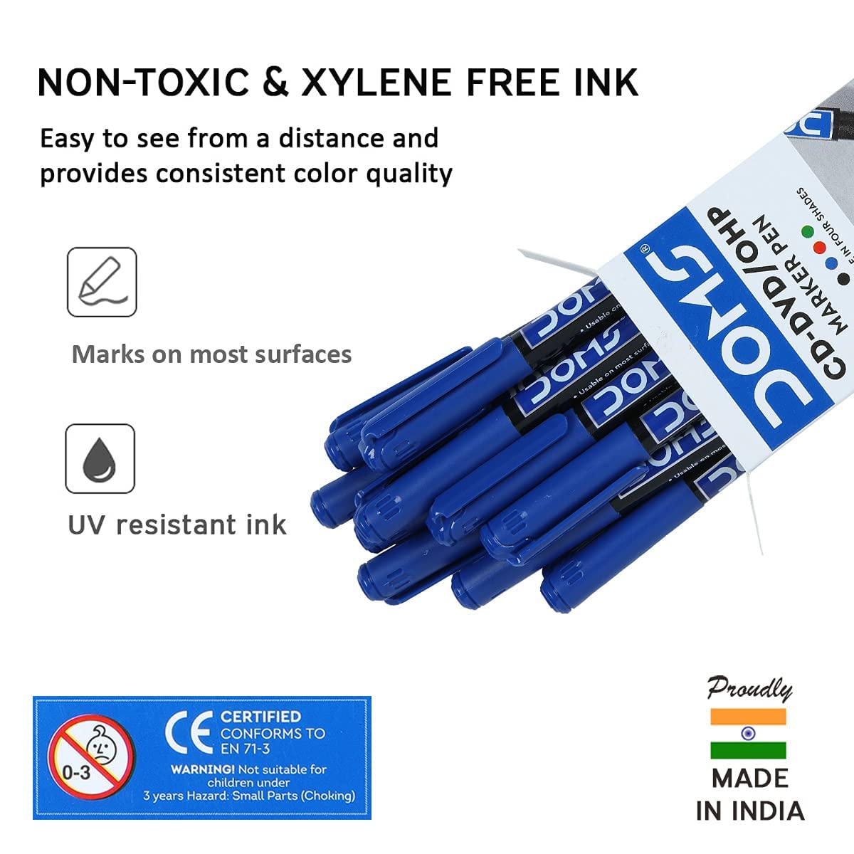 Doms Non-Toxic CD-DVD/OHP Marker Pen (BLUE SET OF 10 PCS)