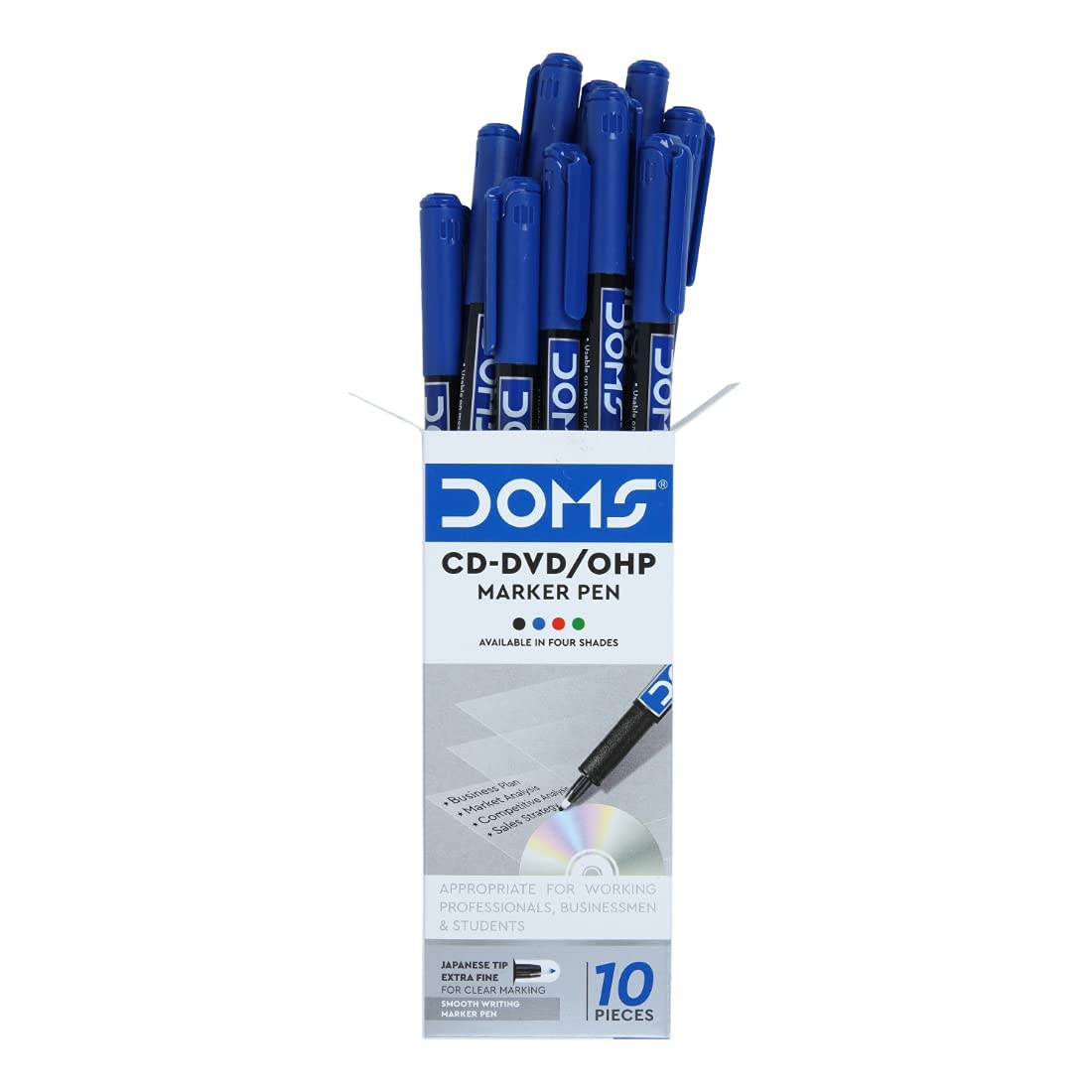 Doms Non-Toxic CD-DVD/OHP Marker Pen (BLUE SET OF 10 PCS)