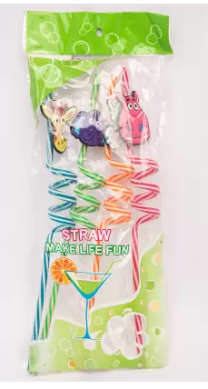 Design Straw Multicolor Straw Set, Animal Design, Multicolor, Plastic, Set Of 4 Pcs