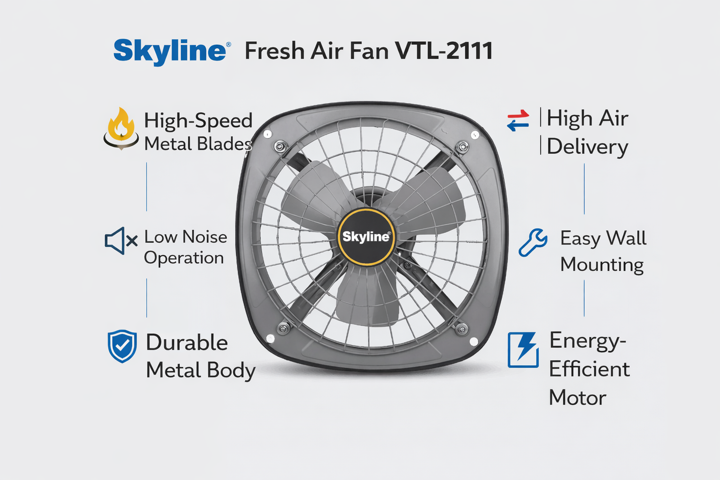 Skyline Ventilation Fan VTL-1044 | 10 Inch (250 mm) | High Speed Exhaust Fan for Kitchen & Bathroom