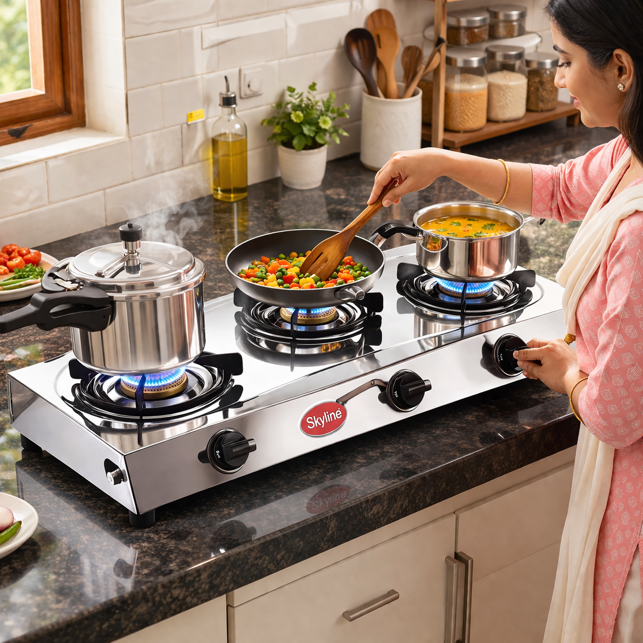 Skyline Stainless Steel LPG Gas Stove VTL-3112 | 3 Burner | Heavy Duty Design for Kitchen Use