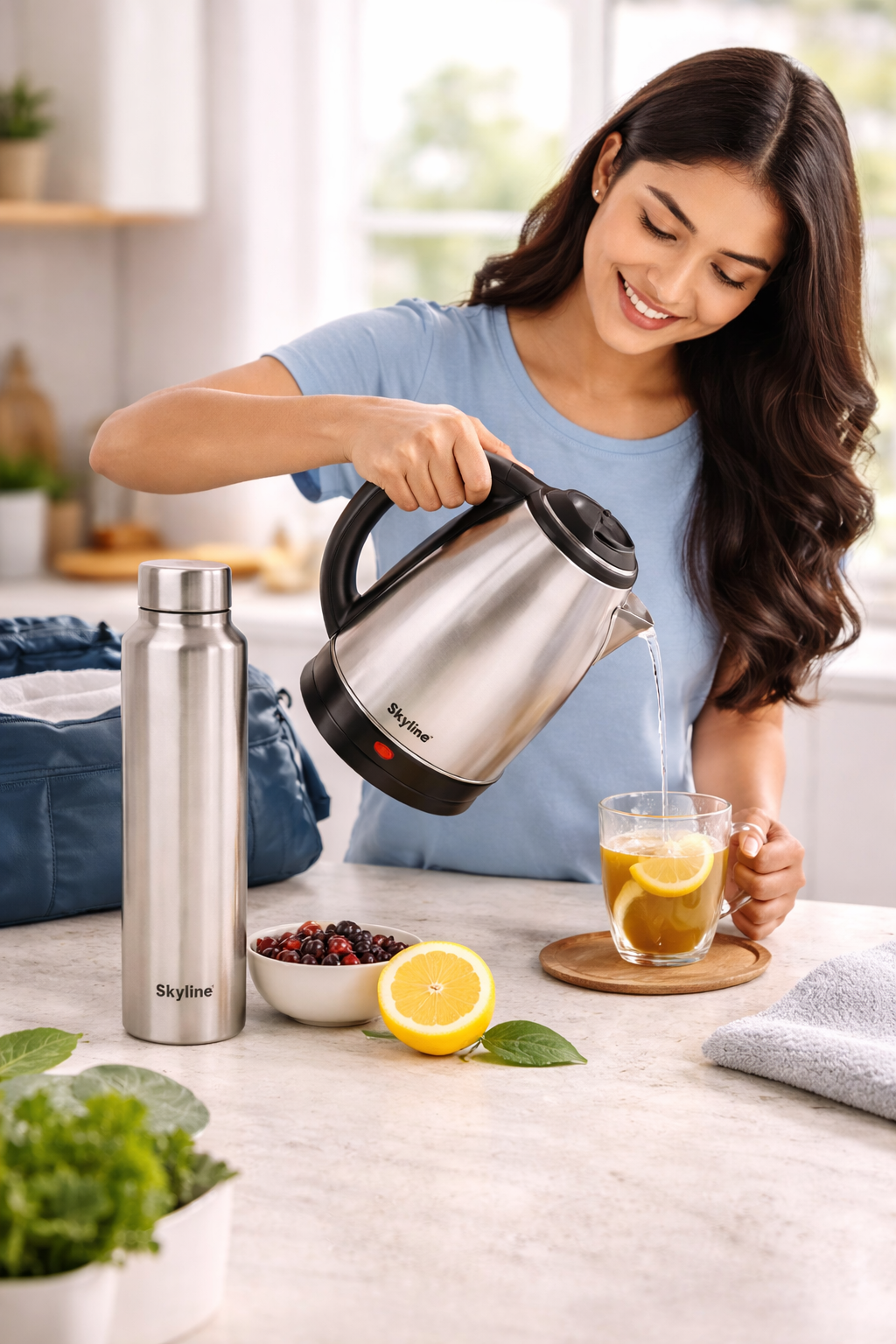 Skyline Hydra Set: Electric Kettle & Stainless Steel Bottle – The Ultimate Beverage Duo