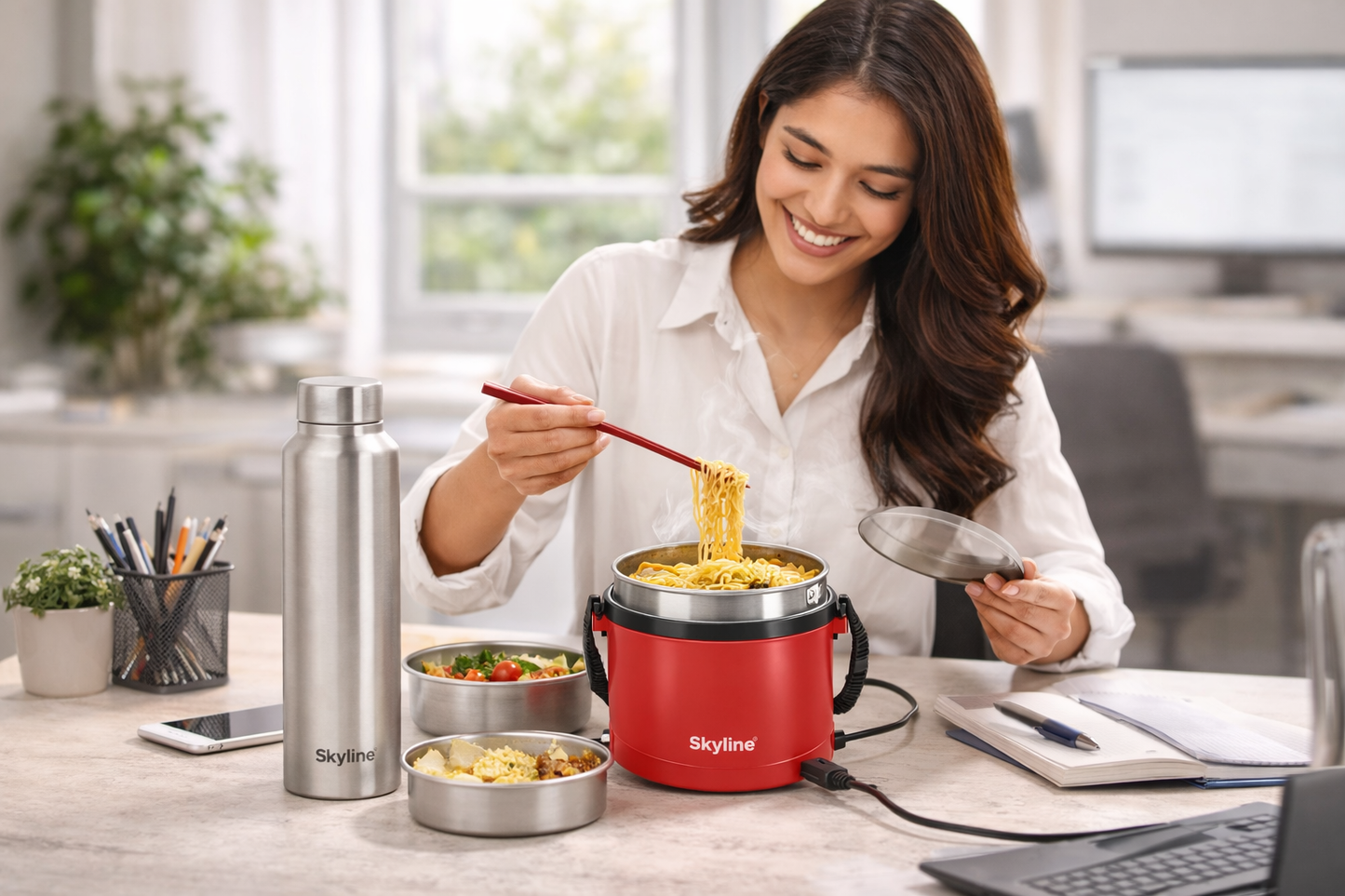 Skyline Lunch Combo: Electric Lunch Box & Stainless Steel Bottle – Your Perfect Mealtime Partner