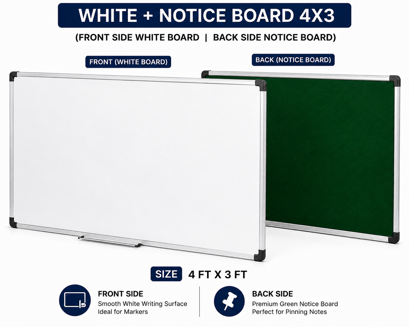 Digismart Nova Channel Double Side White + Notice Board | Front White Board & Back Green Notice Board