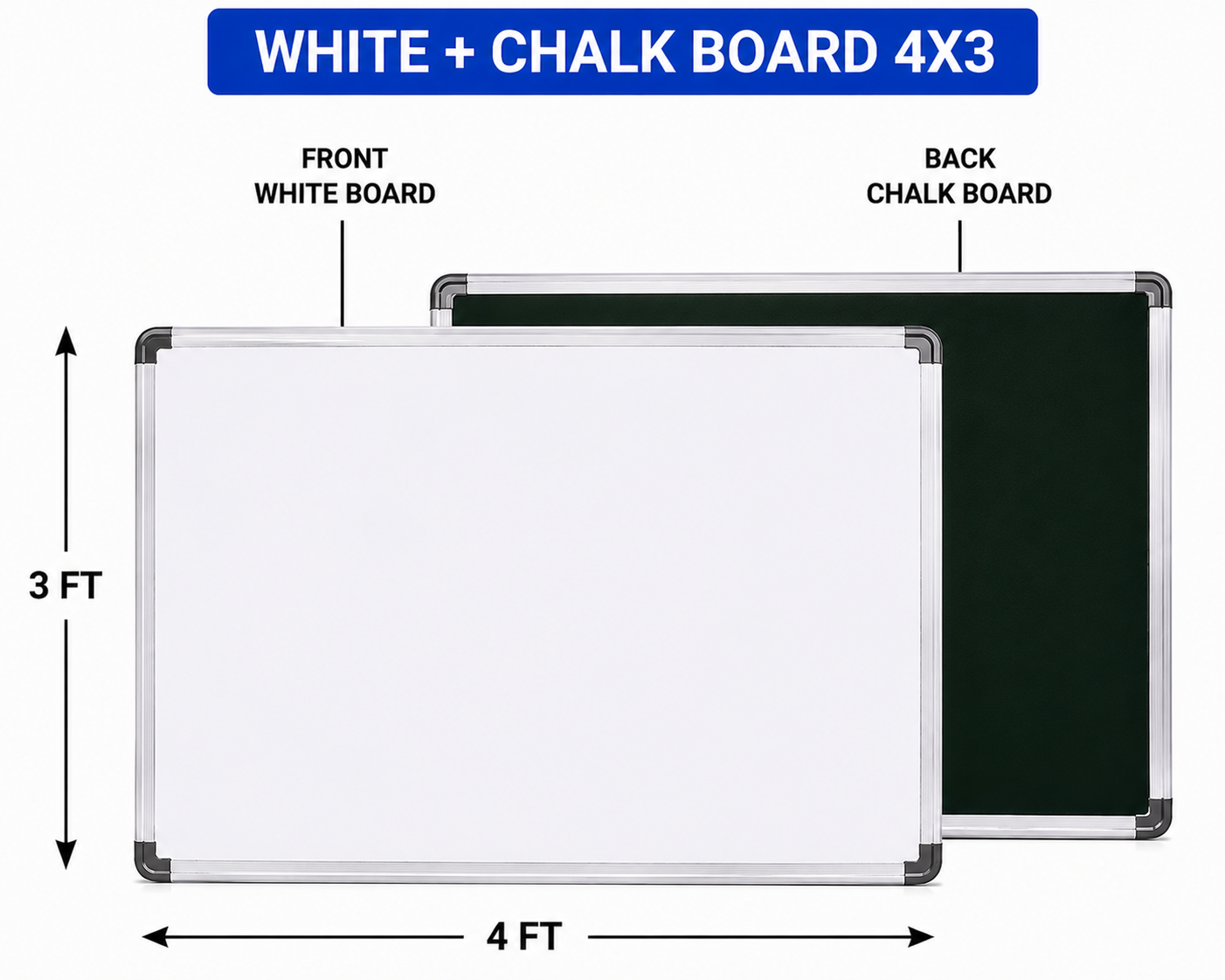 Digismart Nova Channel White + Chalk Board | Double Sided Board | Aluminium Frame | Office, School & Home