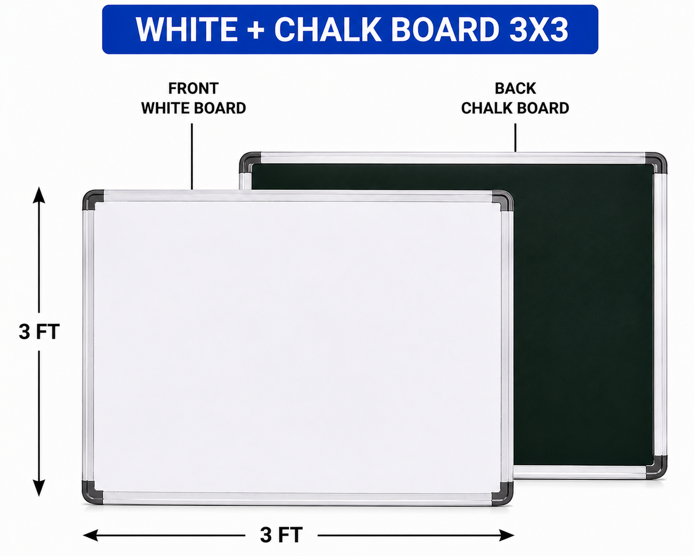 Digismart Nova Channel White + Chalk Board | Double Sided Board | Aluminium Frame | Office, School & Home