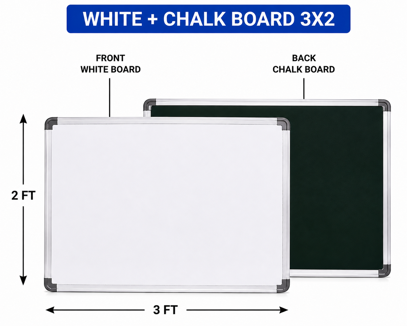 Digismart Nova Channel White + Chalk Board | Double Sided Board | Aluminium Frame | Office, School & Home
