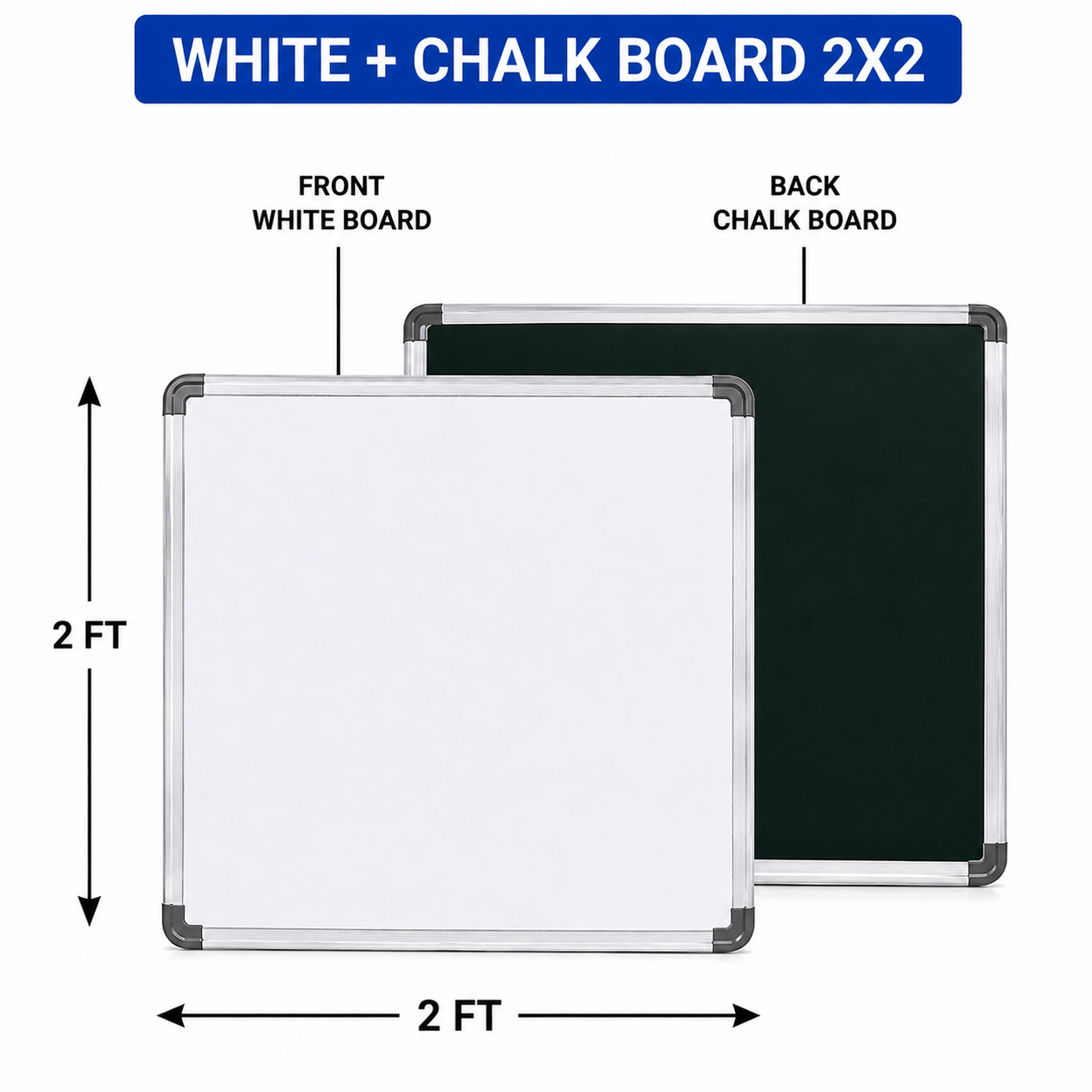 Digismart Nova Channel White + Chalk Board | Double Sided Board | Aluminium Frame | Office, School & Home