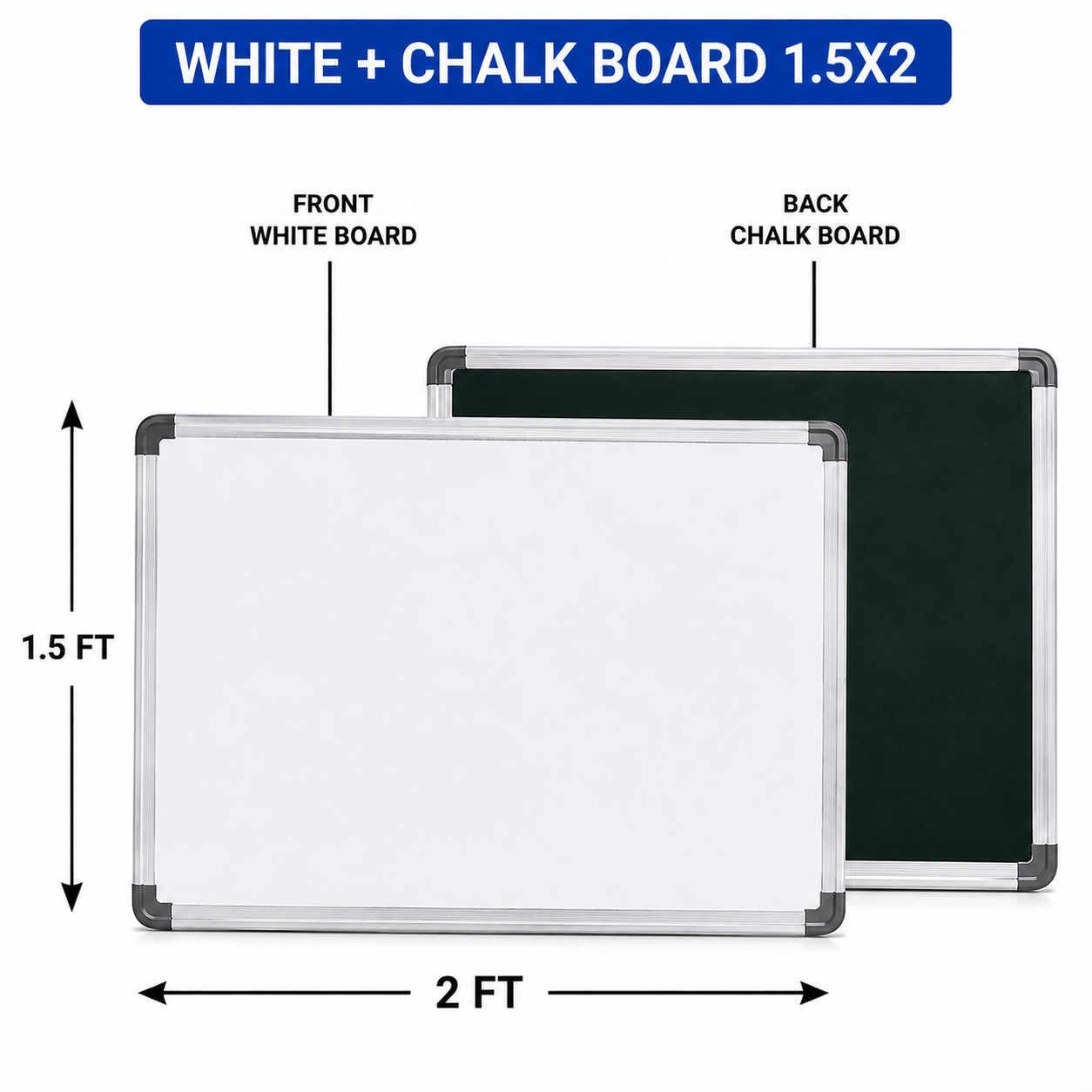 Digismart Nova Channel White + Chalk Board | Double Sided Board | Aluminium Frame | Office, School & Home