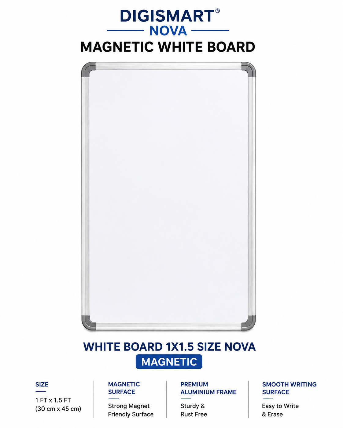 DIGISMART NOVA Magnetic White Board | Aluminium Frame |