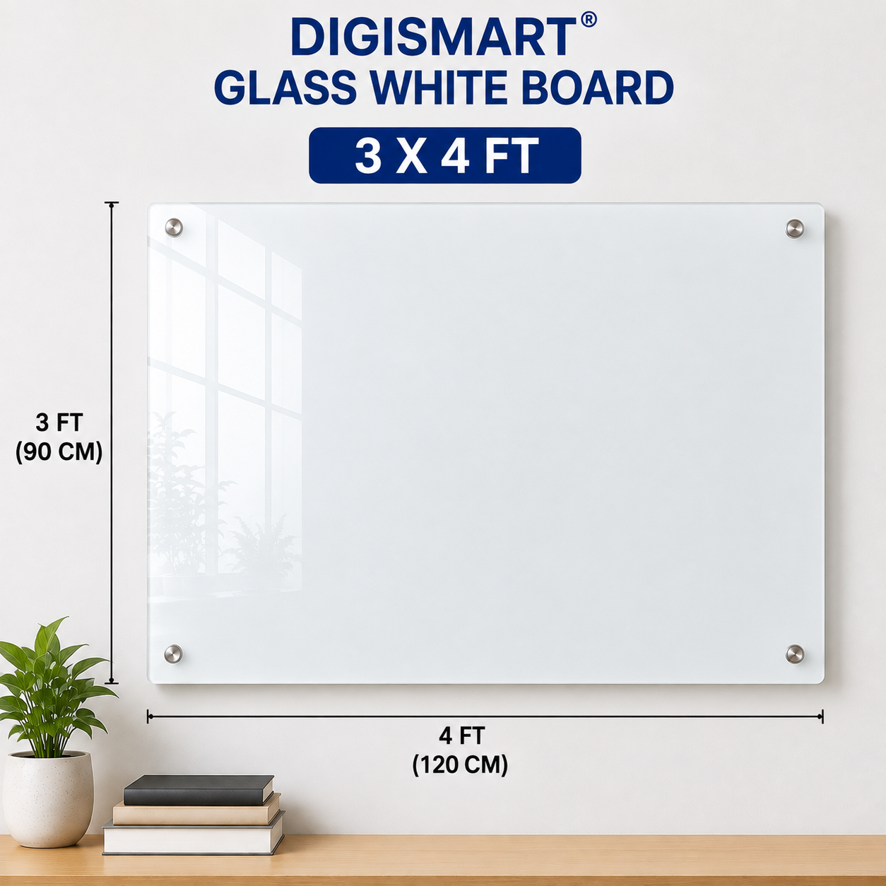 DIGISMART Glass White Board | Premium Wall Mounted Glass Writing Board | Magnetic Dry Erase Board for Office, School & Home | Multiple Sizes