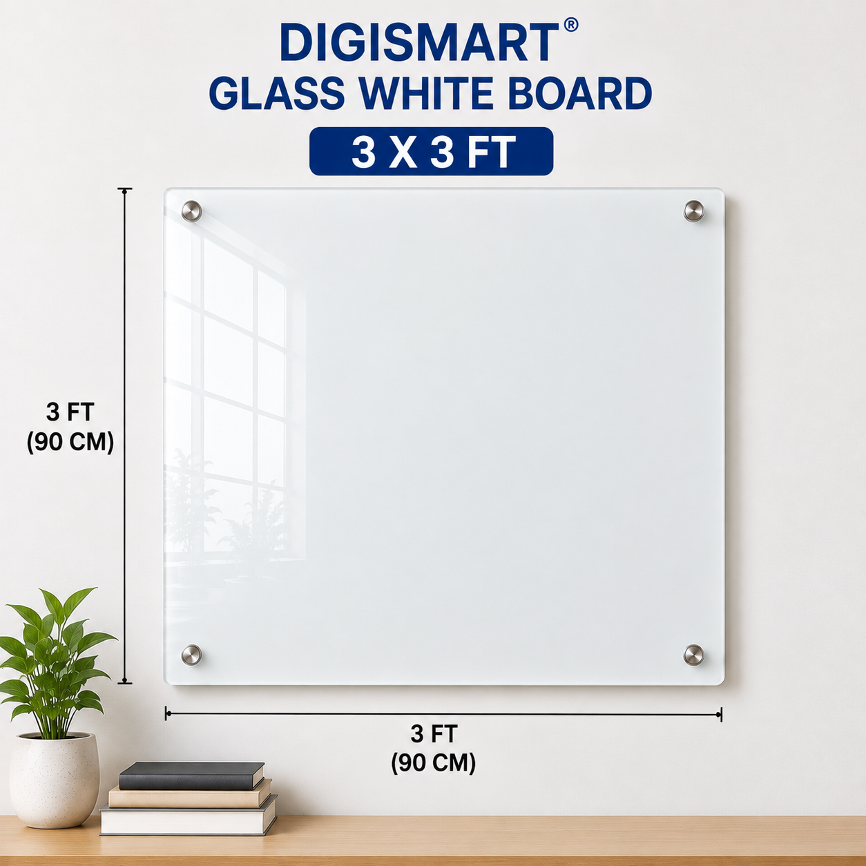 DIGISMART Glass White Board | Premium Wall Mounted Glass Writing Board | Magnetic Dry Erase Board for Office, School & Home | Multiple Sizes