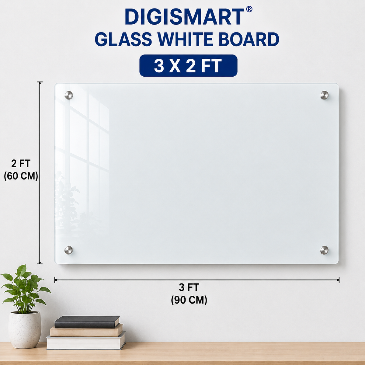 DIGISMART Glass White Board | Premium Wall Mounted Glass Writing Board | Magnetic Dry Erase Board for Office, School & Home | Multiple Sizes