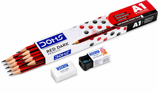 DOMS A1 Graphite Pencil 3401 | Extra Dark HB/2 Graphite Pencil | Break-Resistant Lead | Smooth Writing & Drawing Pencil