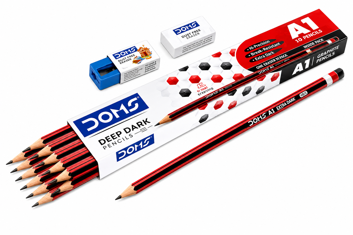 DOMS A1 Graphite Pencil 3401 | Extra Dark HB/2 Graphite Pencil | Break-Resistant Lead | Smooth Writing & Drawing Pencil