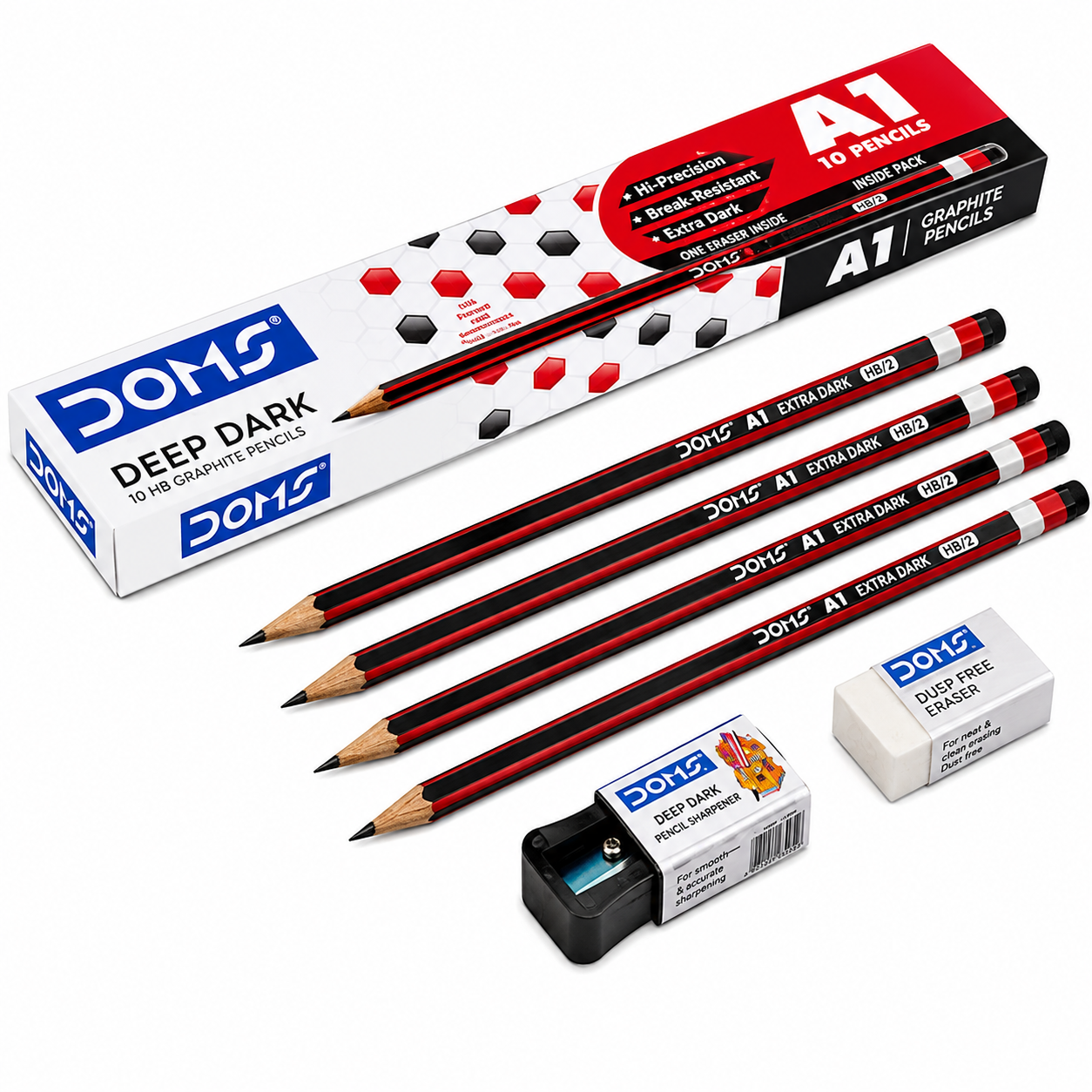 DOMS A1 Graphite Pencil 3401 | Extra Dark HB/2 Graphite Pencil | Break-Resistant Lead | Smooth Writing & Drawing Pencil