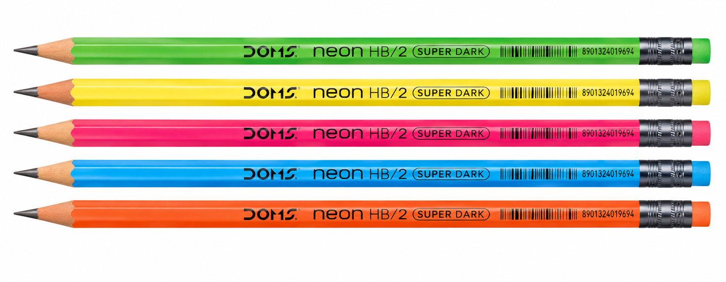 Doms Neon Rubber Tipped HB/2 Graphite Pencil Jar Pack | Confortable & Soft In Hands | Dark & Neat Handwriting | Free Sharpener, Eraser & Scale Inside | Pack of 30 Pencils