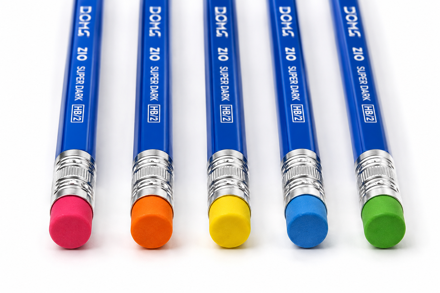 Doms ZIO Super Dark HB/2 Graphite Pencils, Hexagonal, Eraser Tipped, Pack of 5, Multicolour by Jainam Stationers