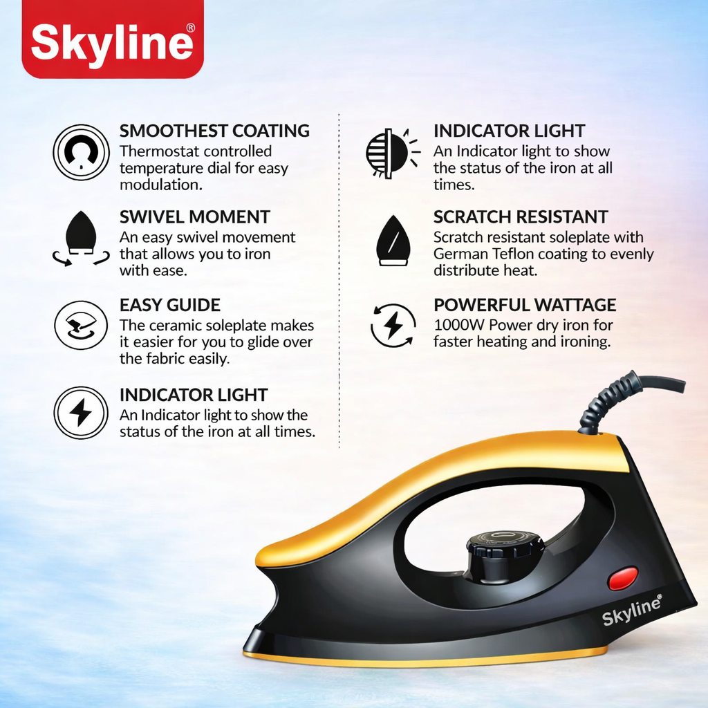 Skyline Dry Iron 1000 Watts – Effortless Ironing, Perfect Results VTL-1004