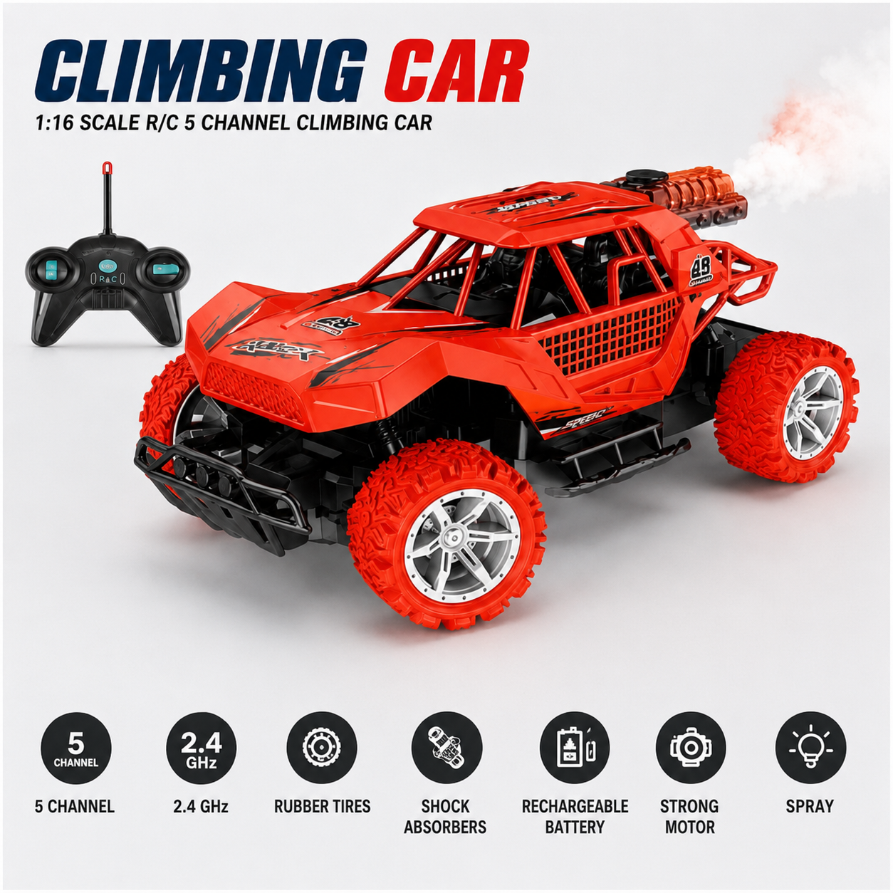 SCOFFCO 3888A RC Climbing Car | Remote Control Off-Road Rock Crawler with High-Traction Tires, Shock Absorbers & Rechargeable Battery | All-Terrain Toy Car for Kids Boys & Girls (6+ Years) (TZM)