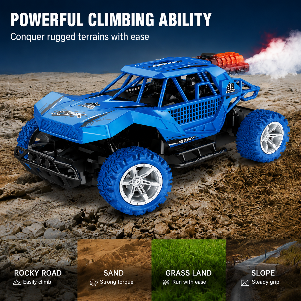 SCOFFCO 3888A RC Climbing Car | Remote Control Off-Road Rock Crawler with High-Traction Tires, Shock Absorbers & Rechargeable Battery | All-Terrain Toy Car for Kids Boys & Girls (6+ Years) (TZM)