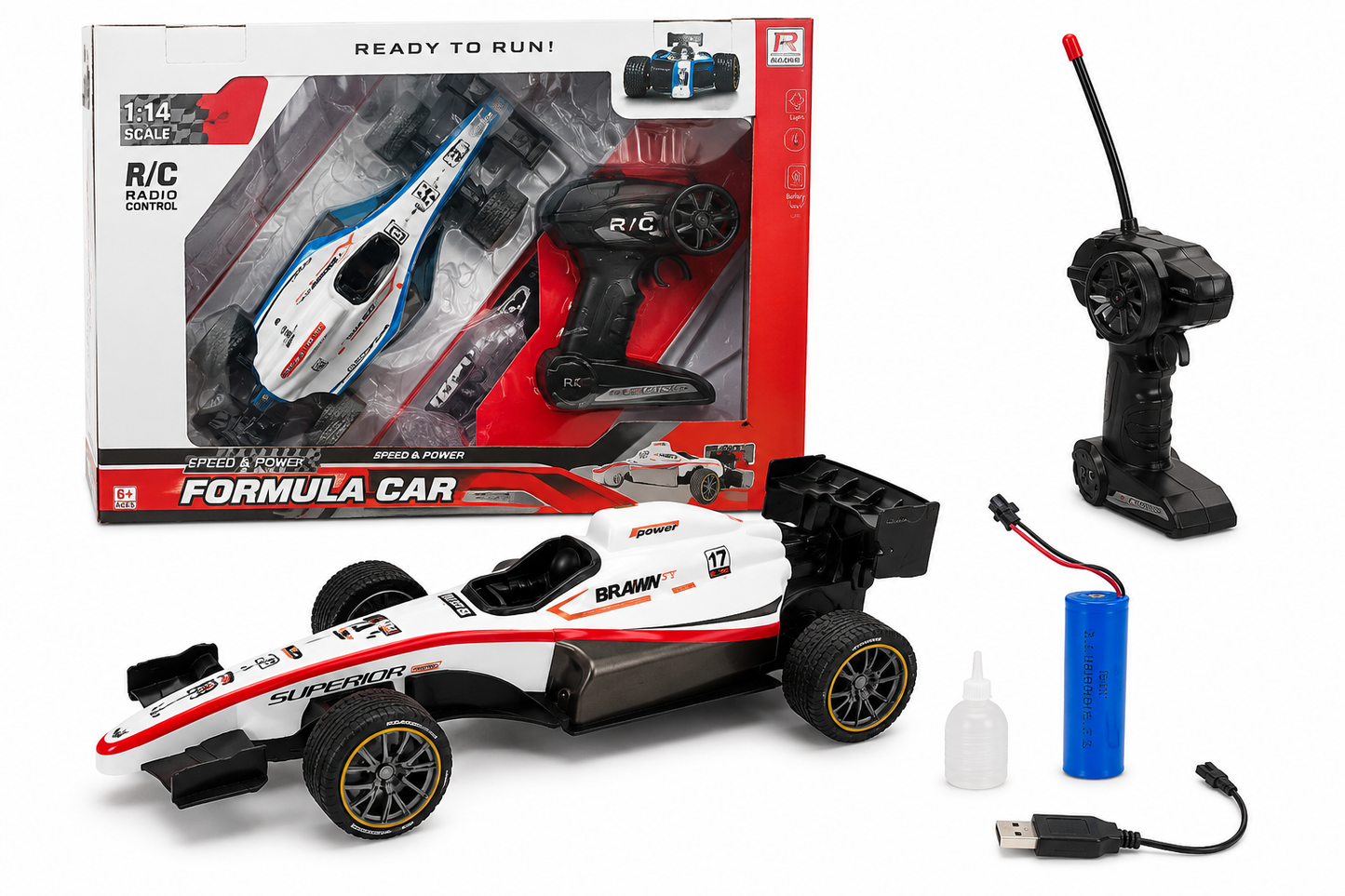 SCOFFCO 575-79 1:14 Scale 2.4GHz RC Formula Racing Car | Rechargeable Remote Control F1 Race Car with LED Lights, High-Speed Performance & USB Charging | Toy for Kids Boys & Girls (6+ Years) (TZM)