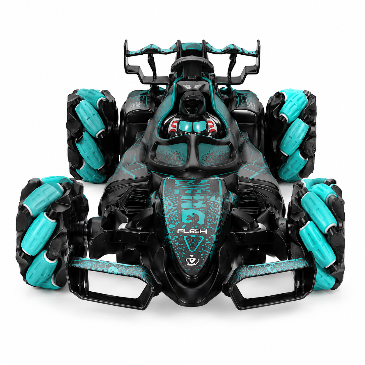 SCOFFCO 931145 7-Wheel RC Spray Stunt Formula Car | 2.4GHz Remote Control Drift Car with Mist Spray, 360° Omni-Directional Wheels, LED Lights & USB Rechargeable Battery | Toy for Kids Boys & Girls (6+ Years) (TZM)