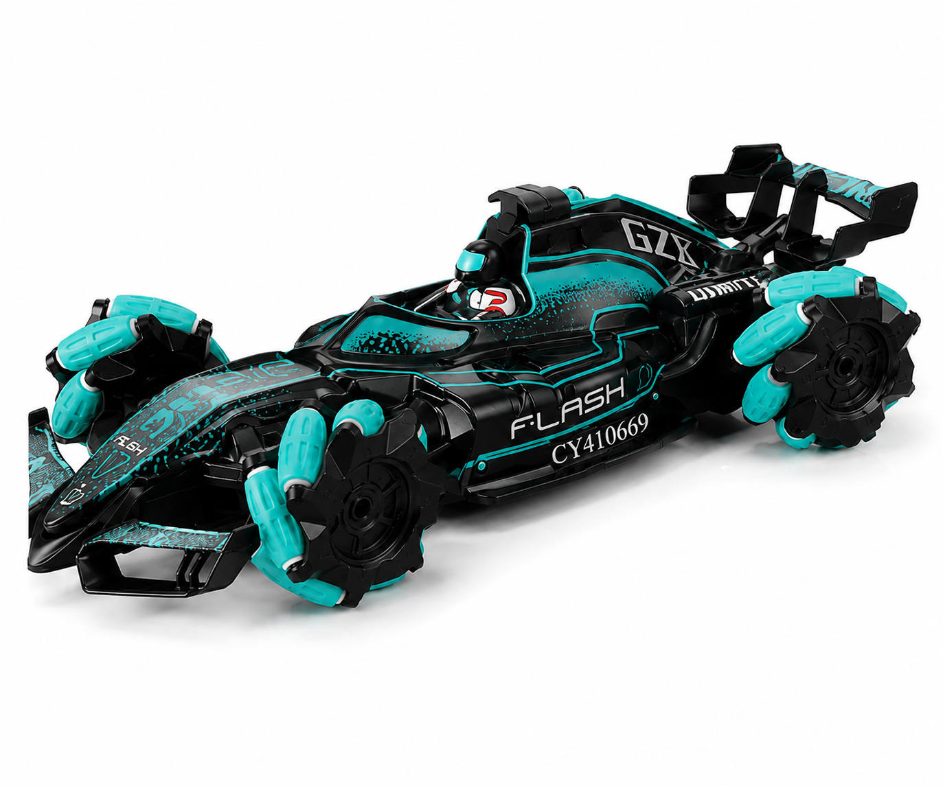 SCOFFCO 931145 7-Wheel RC Spray Stunt Formula Car | 2.4GHz Remote Control Drift Car with Mist Spray, 360° Omni-Directional Wheels, LED Lights & USB Rechargeable Battery | Toy for Kids Boys & Girls (6+ Years) (TZM)