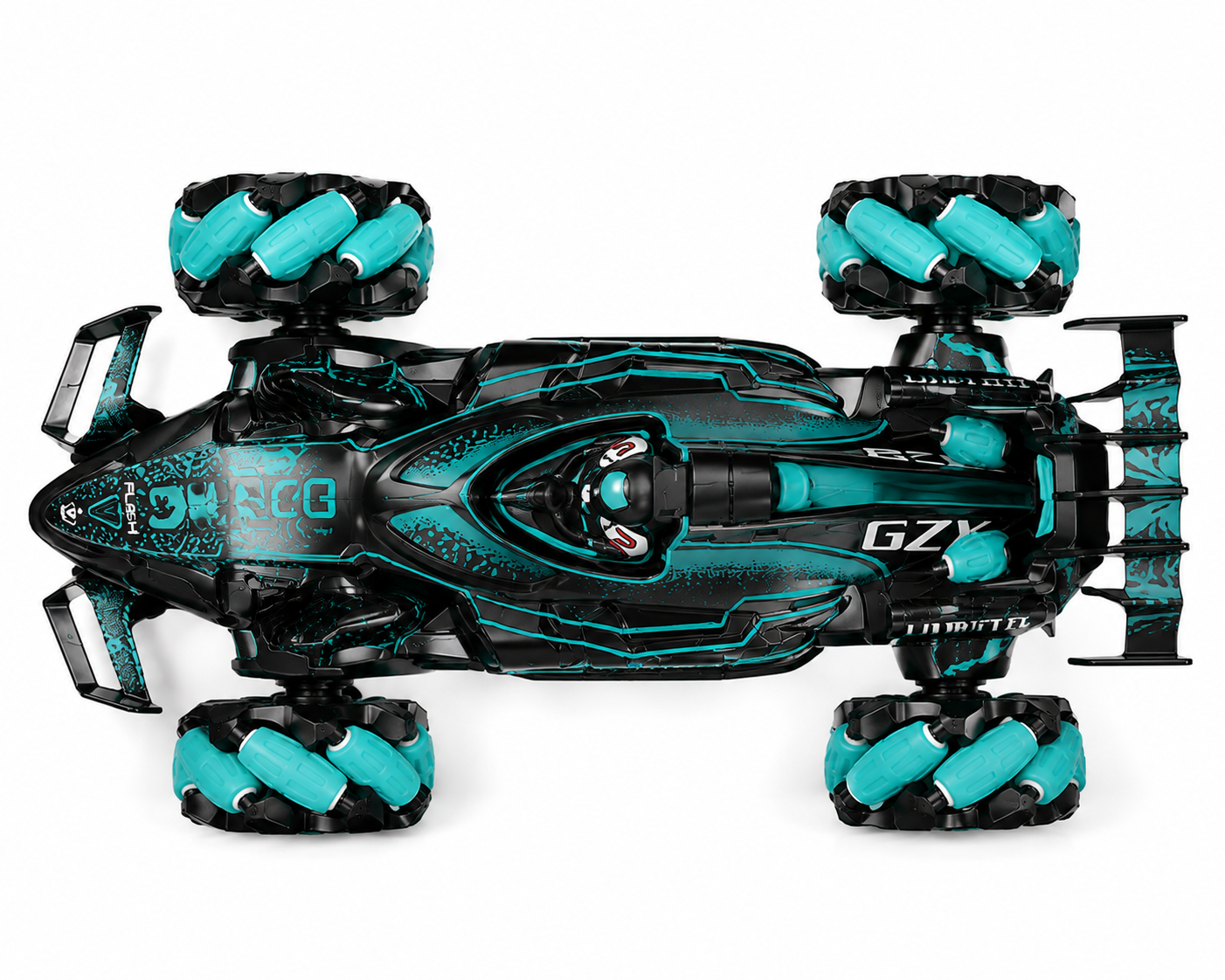 SCOFFCO 931145 7-Wheel RC Spray Stunt Formula Car | 2.4GHz Remote Control Drift Car with Mist Spray, 360° Omni-Directional Wheels, LED Lights & USB Rechargeable Battery | Toy for Kids Boys & Girls (6+ Years) (TZM)