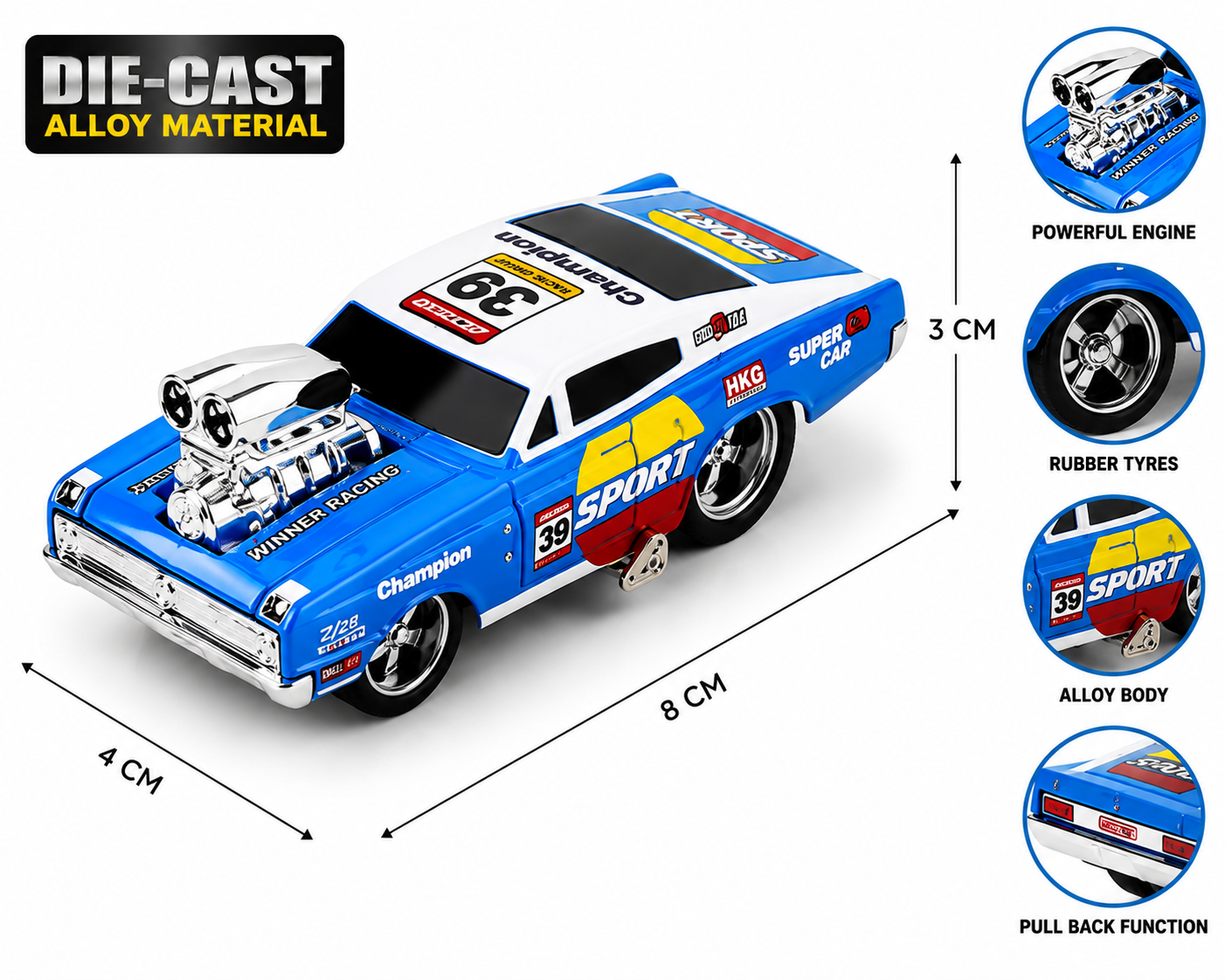SCOFFCO K507A 1:64 Scale RC Die-Cast Muscle Car | 2.4GHz Remote Control Racing Car | Rechargeable Alloy Model Toy with USB Charging | Kids Boys & Girls (TZM)