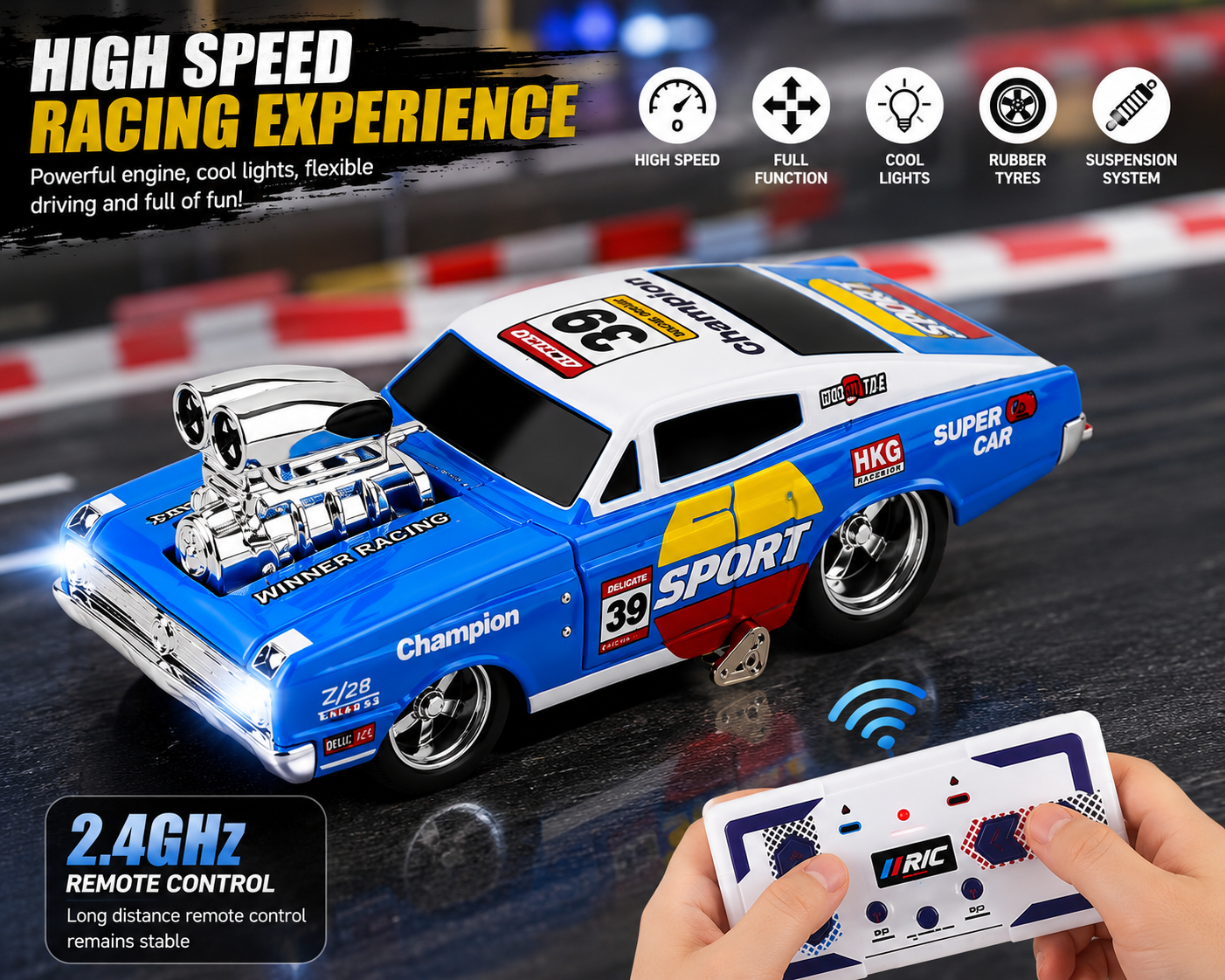 SCOFFCO K507A 1:64 Scale RC Die-Cast Muscle Car | 2.4GHz Remote Control Racing Car | Rechargeable Alloy Model Toy with USB Charging | Kids Boys & Girls (TZM)