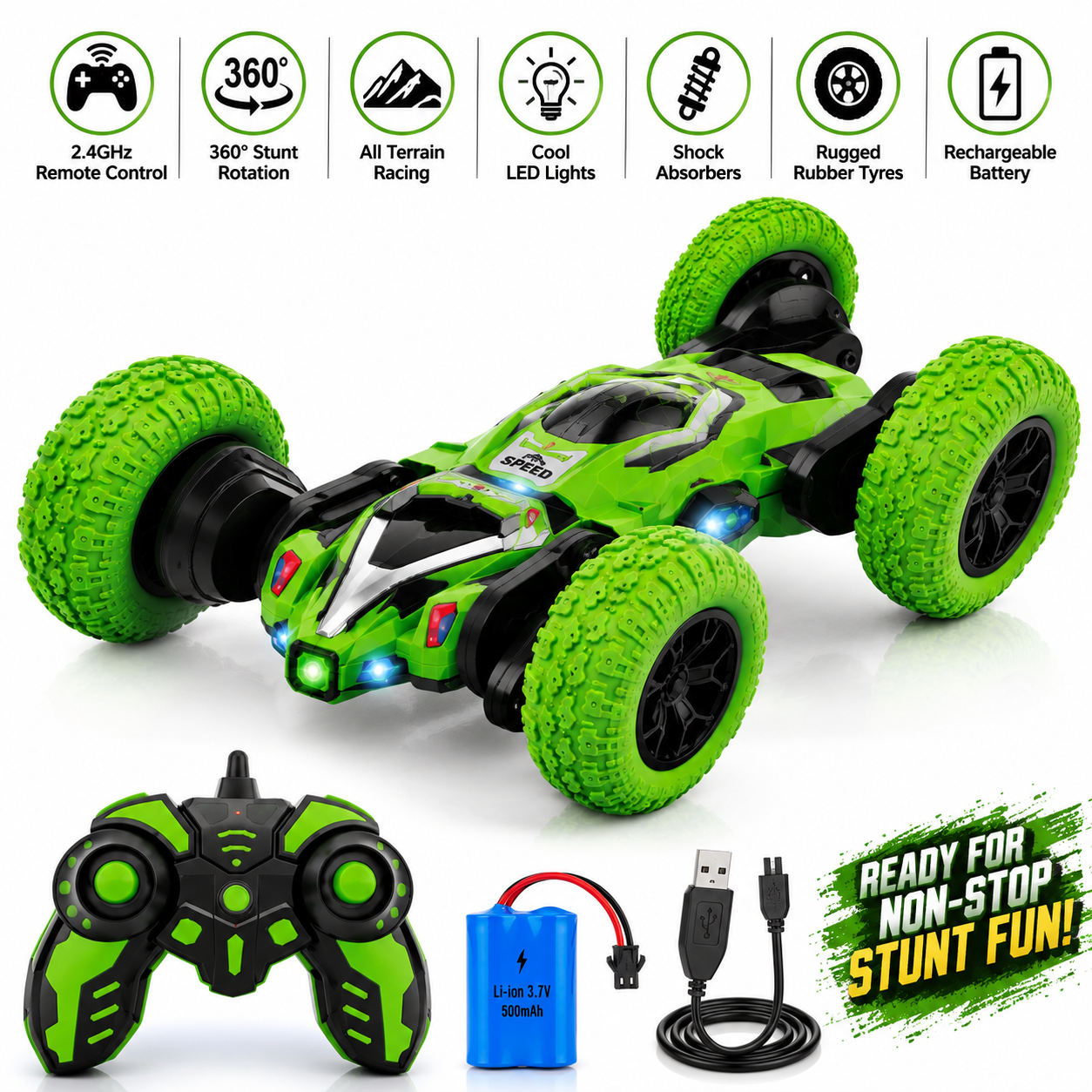 SCOFFCO OS1033 Remote Control Stunt Car | 2.4GHz RC Off-Road Monster Truck | Rechargeable All-Terrain High-Speed Racing Vehicle | Gift for Kids Boys & Girls (TZM)
