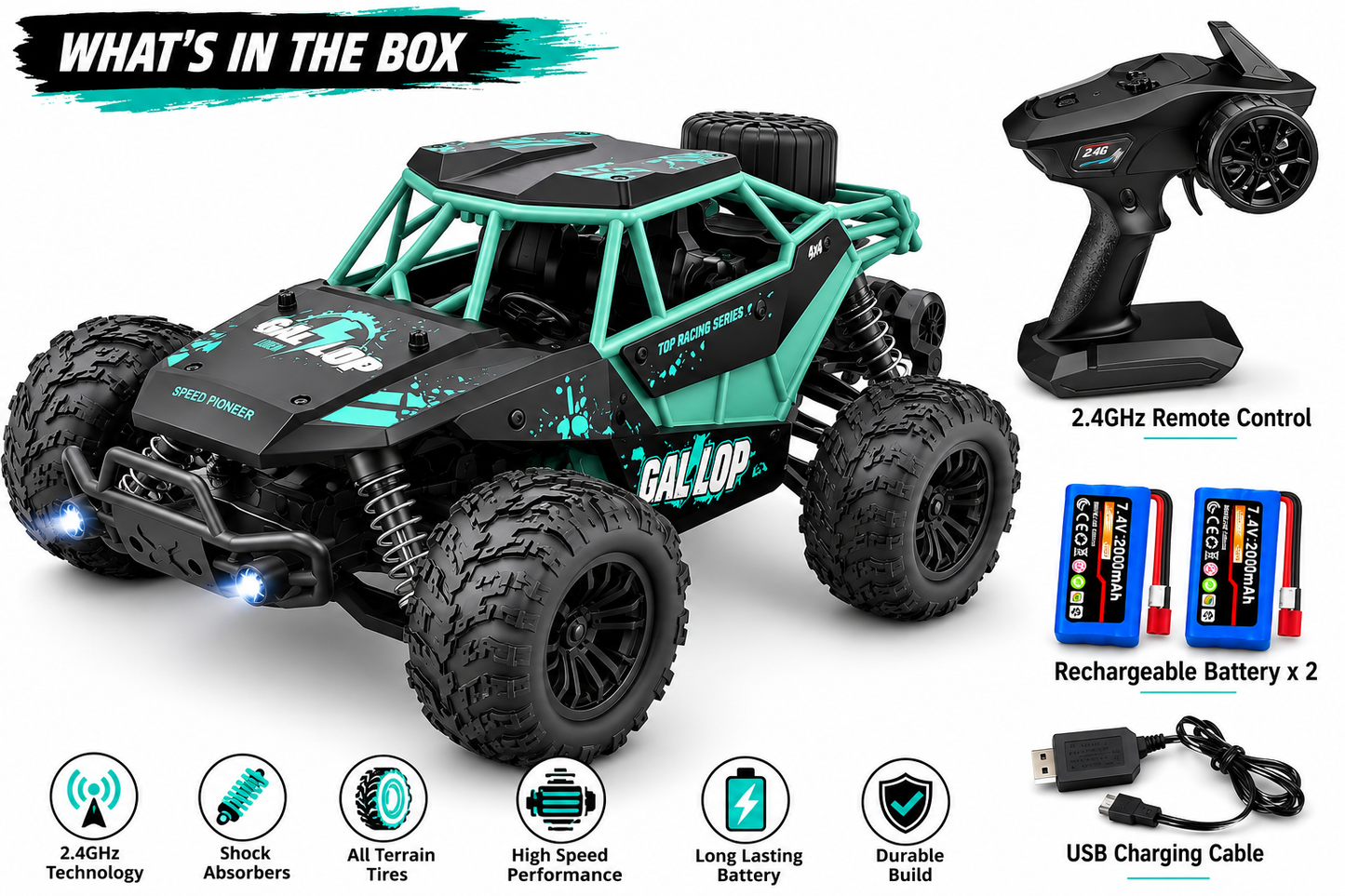 SCOFFCO HW8808-A Remote Control Stunt Car | 2.4GHz RC Off-Road Drift Vehicle | 360° Rotating All-Terrain Monster Truck | Rechargeable Battery Toy for Kids Boys & Girls (TZM)